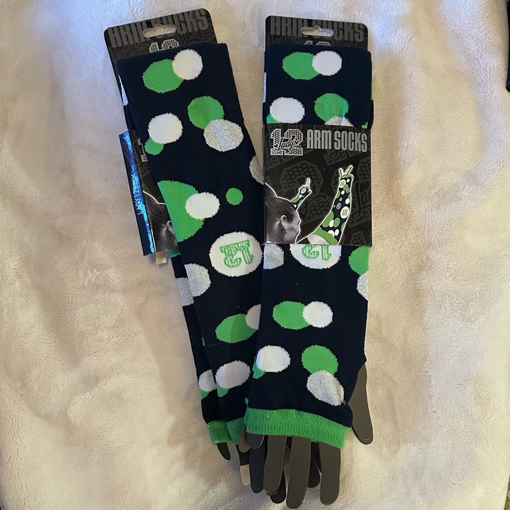 Polka Dot Fingerless Arm Socks in Blue and Green